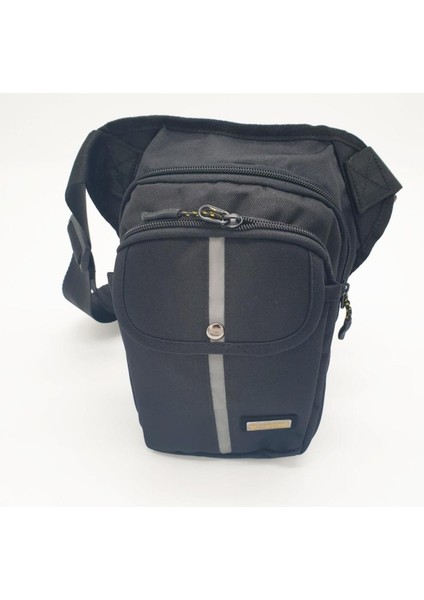 Yanar Çizgili Bacak Bel Çantası, Siyah, Şık ve Pratik Tasarım