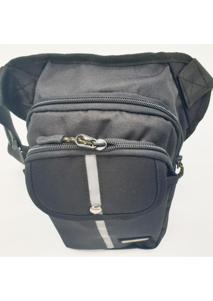 Yanar Çizgili Bacak Bel Çantası, Siyah, Şık ve Pratik Tasarım