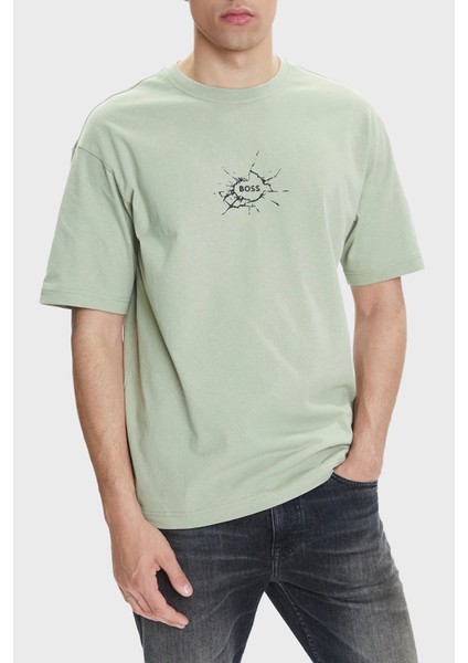 % 100 Pamuk Relaxed Fit Bisiklet Yaka Logolu T Shirt Erkek T Shirt 50546370 370