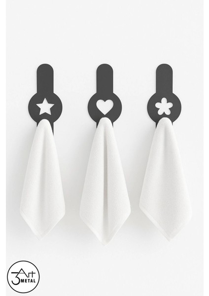 Mat Siyah 3’lü Duvar Askısı Seti | Metal Banyo Havlu Askılığı | Yapıştırmalı - Lif-Bornoz Askısı