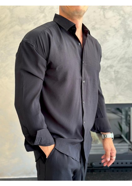 Erkek Rahat Kesim Dökümlü Kumaş Alt Üst Takım Siyah ECA018 modelleri