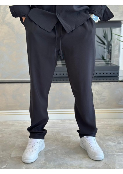 Erkek Rahat Kesim Dökümlü Kumaş Alt Üst Takım Siyah ECA018 indirimleri
