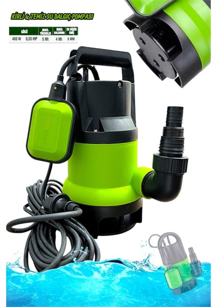 Şamandıralı Kirli- Temiz Dalgıç Pompası Yüzme Havuzu Gölet Sel Su Aktarma Pompası Yeni Seri 400W
