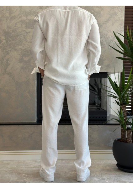 Erkek Rahat Kesim Dökümlü Kumaş Alt Üst Takım Beyaz ECA018 modelleri