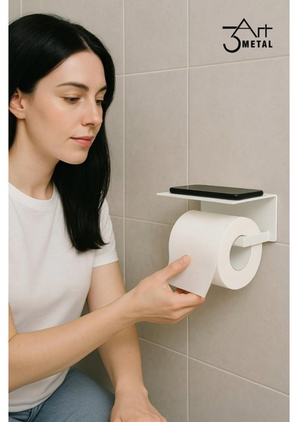 Metal Telefon Raflı Tuvalet Kağıdı Tutucu | Çift Taraflı Bantlı Montaj | Banyo Organizer Raf