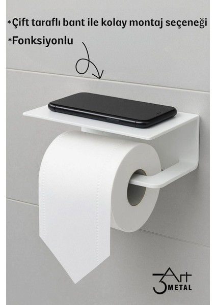 Metal Telefon Raflı Tuvalet Kağıdı Tutucu | Çift Taraflı Bantlı Montaj | Banyo Organizer Raf modelleri