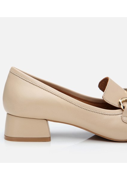 01AYH303990A310 KADIN Deri Bej Tokalı Kalın Topuklu Loafer modelleri