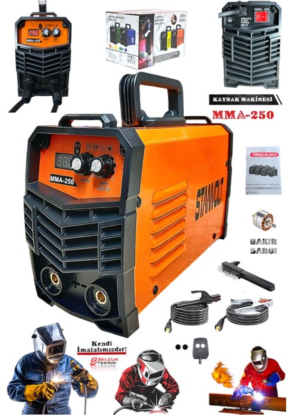 250 Amper Inverter Dijital Ekran Fan Soğutma Kademeli Çanta Kaynak Makinesi Bakır Sargı