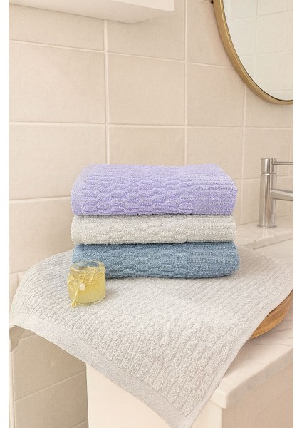 Grid 3’lü El ve Yüz Havlu Seti – 50X90 cm %100 Pamuk, Yumuşak Dokulu, Örgü Desen.