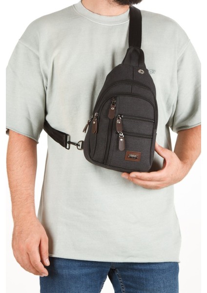 Siyah Kanvas Erkek Çapraz Göğüs ve Omuz Çantası, Çok Fonksiyonlu ve Şık Tasarım fiyatları