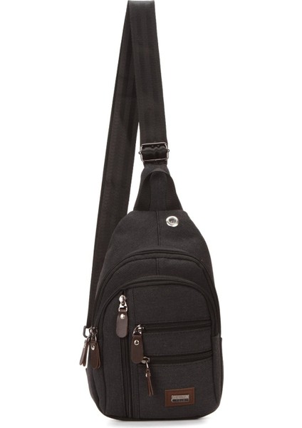 Siyah Kanvas Erkek Çapraz Göğüs ve Omuz Çantası, Çok Fonksiyonlu ve Şık Tasarım