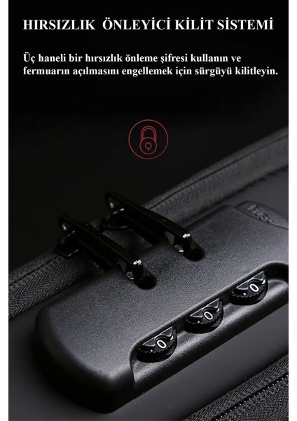 Suya Dayanıklı, USB Çıkışlı, Hırsız Korumalı, Çapraz ve Bel Çantası, Unisex, Siyah fiyatları