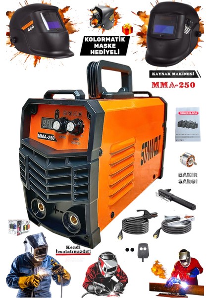 250 Amper Inverter Dijital Ekran Fan Soğutma Kademeli Çanta Kaynak Makinesi Bakır Sargı Maske Hediye