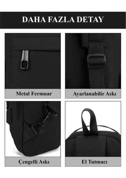 Suya Dayanıklı, USB Çıkışlı, Hırsız Korumalı, Çapraz ve Bel Çantası, Unisex, Siyah fırsatları