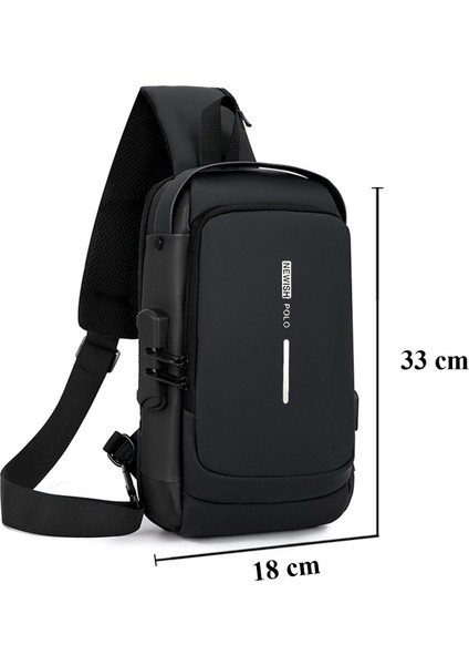 Suya Dayanıklı, USB Çıkışlı, Hırsız Korumalı, Çapraz ve Bel Çantası, Unisex, Siyah indirimleri
