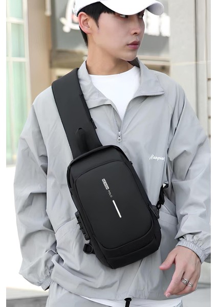 Suya Dayanıklı, USB Çıkışlı, Hırsız Korumalı, Çapraz ve Bel Çantası, Unisex, Siyah