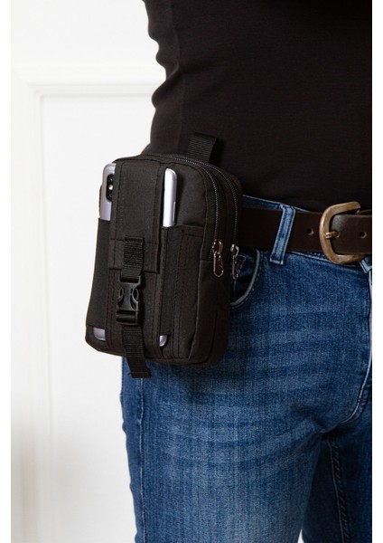 Unisex Siyah Telefon Bölmeli Kemer ve Bel Çantası, Hafif ve Şık Tasarım