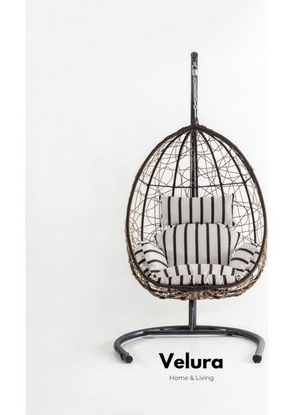 Deco Bahçe Salıncağı - Swing Açık Kahve Rattan Zebra Minder