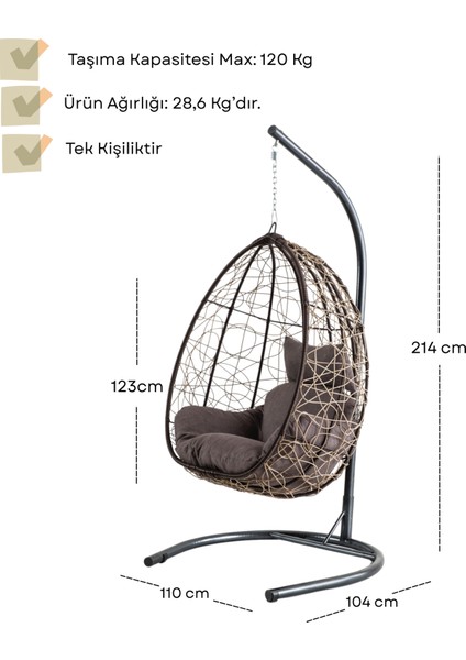 Deco Bahçe Salıncağı - Swing Açık Kahve Rattan Zebra Minder fiyatları
