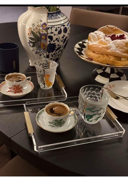 Düz Kulp Pleksi Kahve Sunum Tepsisi fiyatları