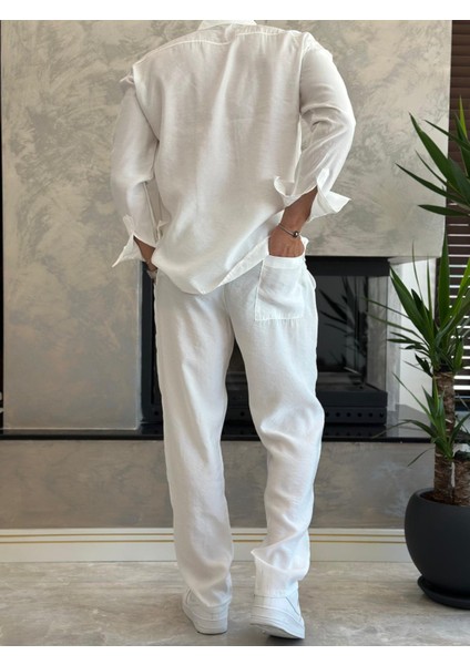 Erkek Rahat Kesim Dökümlü Kumaş Alt Üst Takım Beyaz ECA018 fırsatları