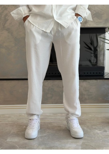 Erkek Rahat Kesim Dökümlü Kumaş Alt Üst Takım Beyaz ECA018 indirimleri