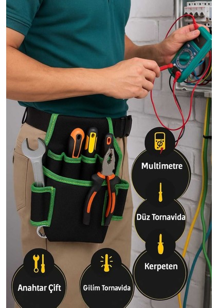 Yeşil Çok Gözlü Bel Çantası, Kullanışlı ve Dayanıklı, Tesisatçı ve Elektrikçi Için fırsatları