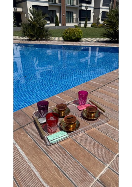 Düz Kulp Pleksi 4-6kişilik Çay/kahve Sunum Tepsi
