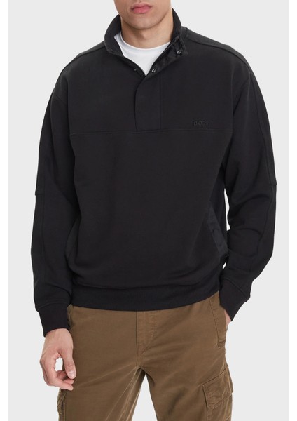 Pamuklu Regular Fit Yarım Fermuarlı Dik Yaka Logolu Sweat Erkek Sweat 50545753 001