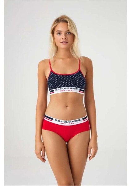 Lisanslı %95 Pamuklu Puanlı Kadın Büstiyer Slip Takım / Lacivert