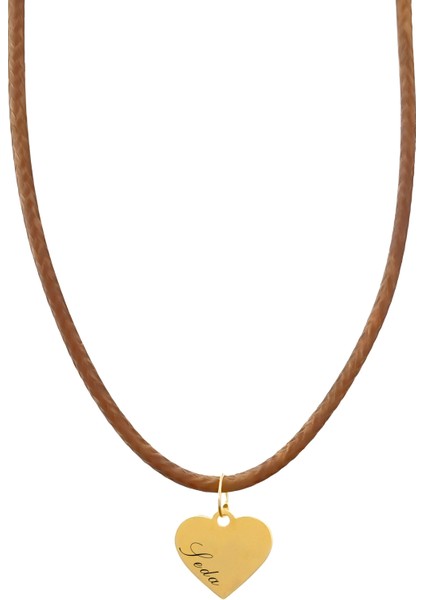 Altın Plakalı 14 Ayar Seda Ismine Özel Kalp Figürlü Kahverengi Derili Hediyelik KOLYE-550ISIM fiyatları