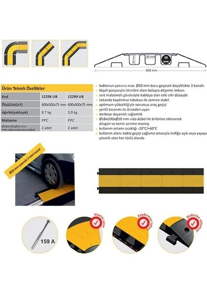 Kablo Kanallı Hız Kesici, Yol Kasisi 50 x 60 x 7,5 cm modelleri