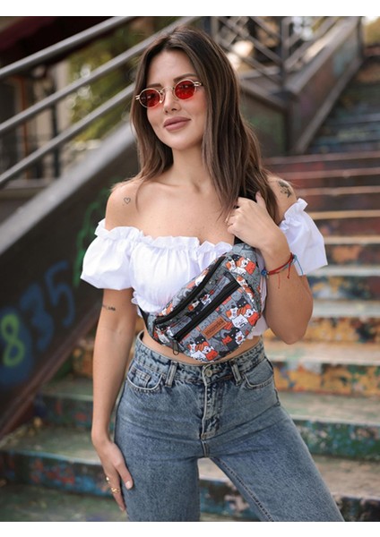Sevimli Kedi Desenli Unisex Omuz ve Bel Çantası, Şık ve Kullanışlı Gri Renk fiyatları