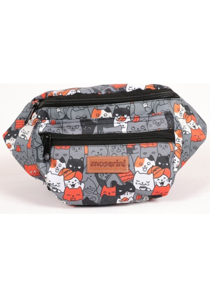 Sevimli Kedi Desenli Unisex Omuz ve Bel Çantası, Şık ve Kullanışlı Gri Renk modelleri
