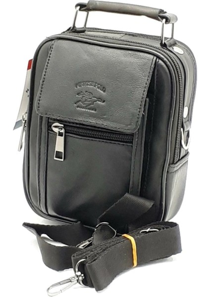 Şık Erkek Siyah Hakiki Deri Çapraz El ve Omuz Çantası