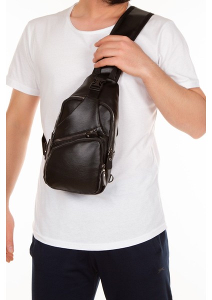 Yıkama Deri Çapraz Askılı Göğüs ve Omuz Çantası, USB Kulaklık Çıkışlı