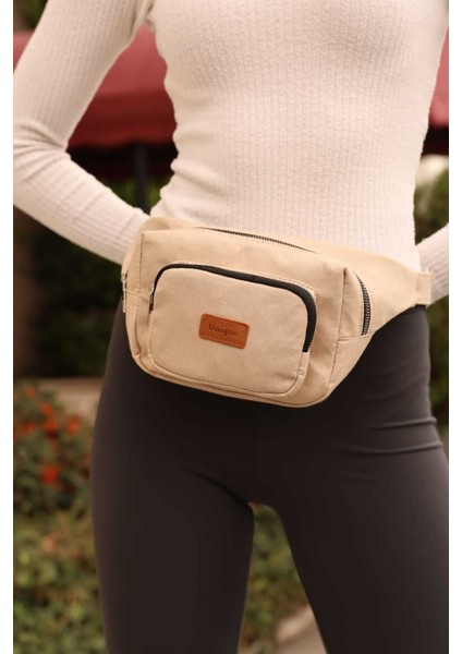 Yeni Model Bej Yazılı Kanvas Bel Çantası, Şık ve Kullanışlı Tasarım modelleri
