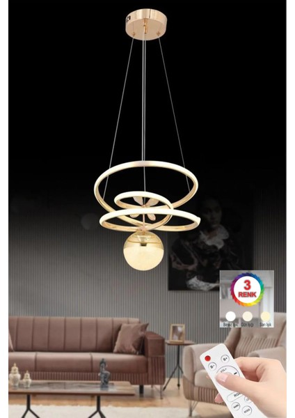 Istanbul Avize Keaos Gold 3 Renk Kumandalı Ledli Kristal Taşlı Lüx Avize