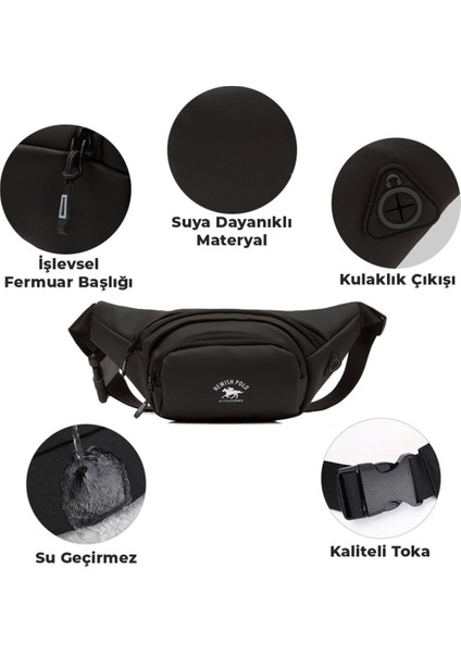 Kışa Uygun, Su Geçirmez, Siyah, Bel ve Omuz Kullanımlı Çok Amaçlı Çanta