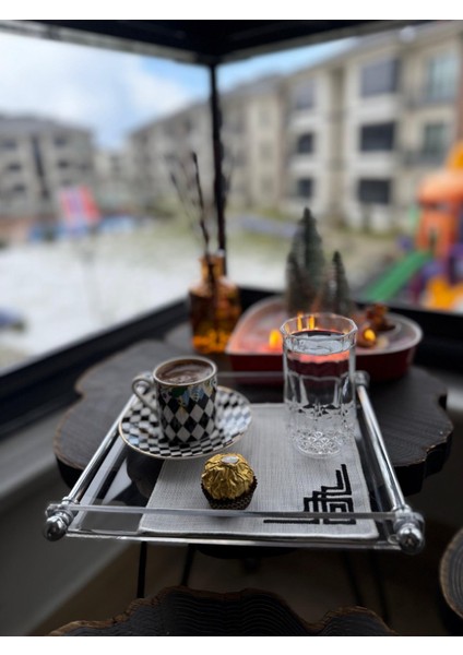 Boru Kulp Pleksi Kahve Sunum Tepsisi Gümüş Kulp indirimleri