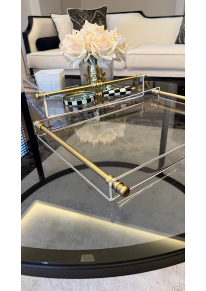 Boru Kulp 4-6 Kişilik Pleksi Çay/kahve/söz/nişan Sunum Tepsisi Mat Gold Kulp fiyatları