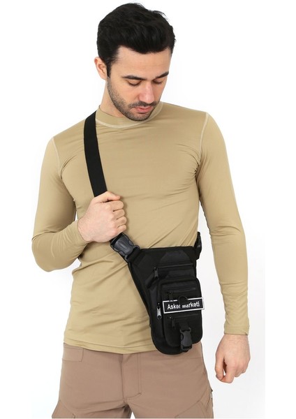 Şık Üçgen Tasarımlı Bacak ve Bel Çantası, Siyah Renk