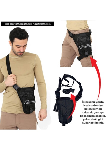 Şık Üçgen Tasarımlı Bacak ve Bel Çantası, Siyah Renk modelleri