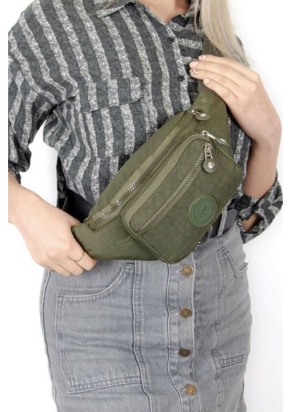 Yeşil Krinkıl Kumaş Çapraz Göğüs ve Bel Çantası