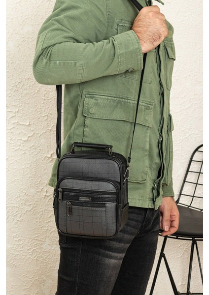 Ekose Kasalı Orta Boy Erkek El Çantası Siyah Rahat ve Şık Tasarım