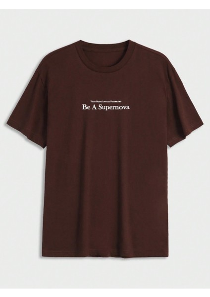 Erkek Kahverengi Bisiklet Yaka Be A Supernova Baskılı T-Shirt