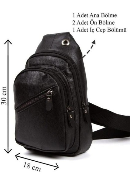 Unisex Siyah Vegan Deri Çapraz Omuz ve Bel Çantası