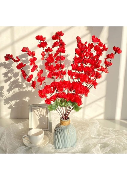 Lüks Yapay Çiçek Aranjman Seti – 1 Adet Okaliptus Dalı + 3 Adet Delphinium Çiçeği + 7 Dallı Kırmızı Bahardalı Demeti fırsatları