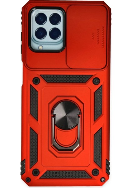 Samsung Galaxy M33 Kılıf Pars Lens Yüzüklü Silikon - Kırmızı