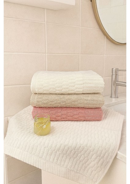 Grid 3’lü El ve Yüz Havlu Seti – 50X90 cm %100 Pamuk, Yumuşak Dokulu, Örgü Desen.